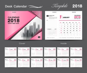 Desk Calendar 2018 template design with pink cover vector 09