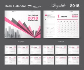 Desk Calendar 2018 template design with pink cover vector 11