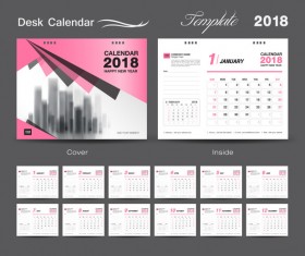 Desk Calendar 2018 template design with pink cover vector 12