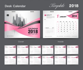 Desk Calendar 2018 template design with pink cover vector 13