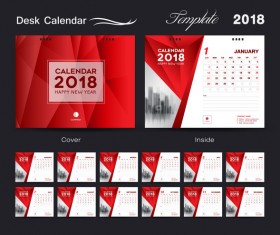 Desk Calendar 2018 template red cover design vector 01