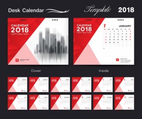 Desk Calendar 2018 template red cover design vector 02
