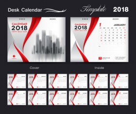 Desk Calendar 2018 template red cover design vector 04