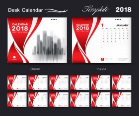 Desk Calendar 2018 template red cover design vector 07