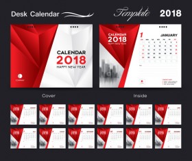 Desk Calendar 2018 template red cover design vector 08