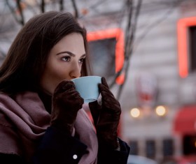 Drink coffee woman Stock Photo
