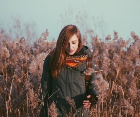 Early winter scarf girl Stock Photo