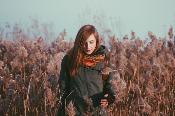 Early winter scarf girl Stock Photo