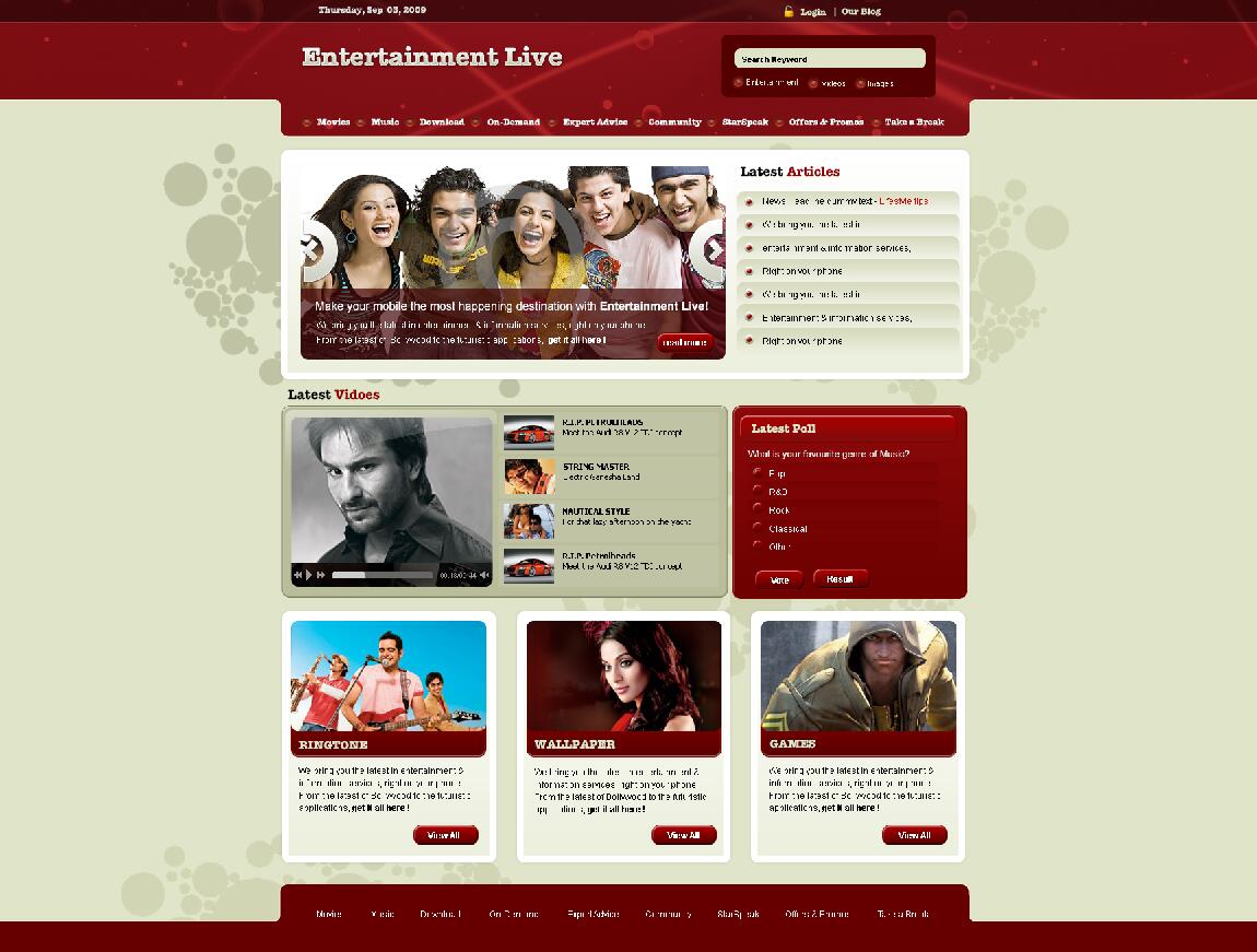 Entertainment Live Website PSD Template