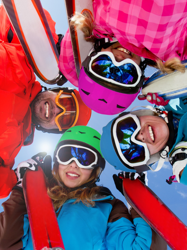 Family enjoying winter skiing fun Stock Photo 04