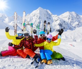 Family enjoying winter skiing fun Stock Photo 05