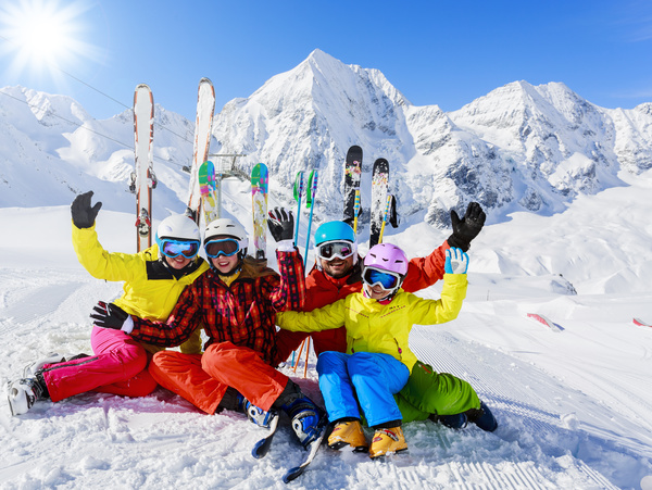 Family enjoying winter skiing fun Stock Photo 05