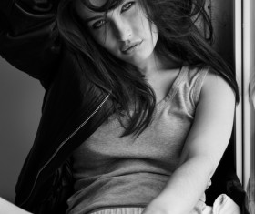 Fashion girl black and white photo Stock Photo