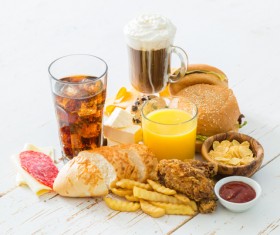 Fast food and drink on the table Stock Photo 02