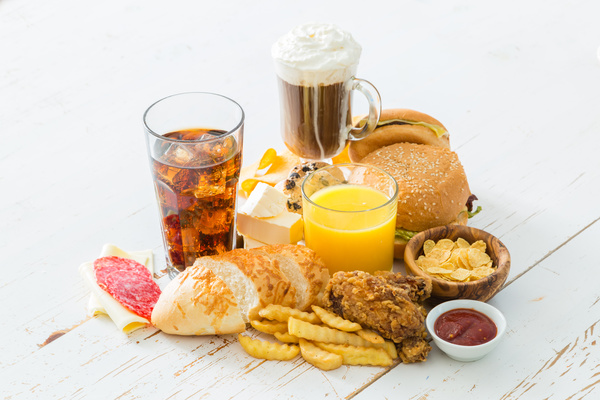 Fast food and drink on the table Stock Photo 02