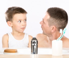 Father and son look on Stock Photo