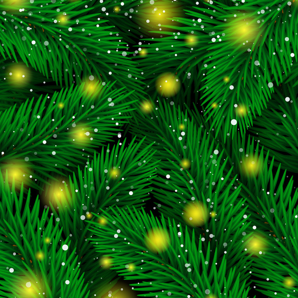 Fir branches seamless pattern with stars light vector