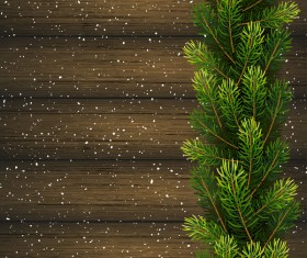 Fir branches with christmas wooden background vector