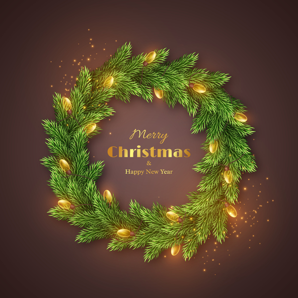 Fir branches wreath with new year card vector