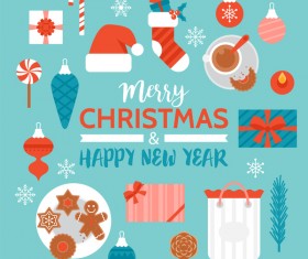 Flat styles christmas with new year design elements vector 01