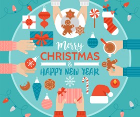 Flat styles christmas with new year design elements vector 02