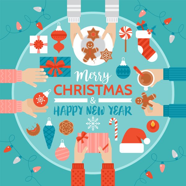Flat styles christmas with new year design elements vector 02