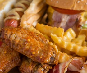 Fried chicken legs bacon sandwich fast foo Stock Photo