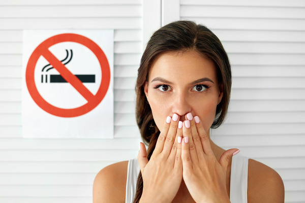 Girl and quit smoking sign Stock Photo 04