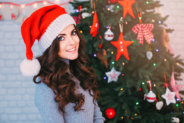 Girl having fun on Christmas Stock Photo