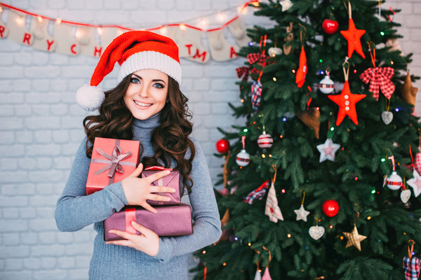 Girl holding gifts happy Stock Photo 02