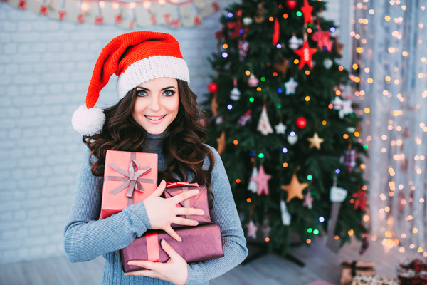 Girl receiving Christmas present Stock Photo 03 free download