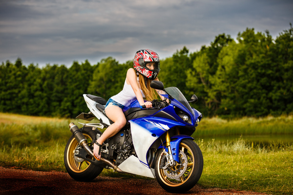 Girl riding motorcycle Stock Photo 02