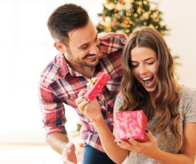 Glad to receive the gift girlfriend Stock Photo
