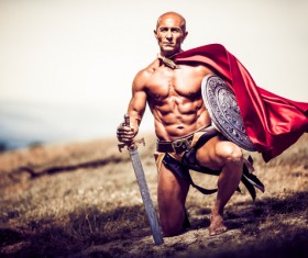 Gladiator Down on one knee Stock Photo