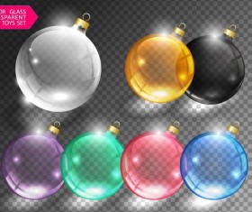 Glass transparent xmas toys vector set