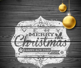 Glden christmas ball with fir tree and christmas background vector