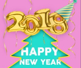 Golden 2018 balloons with new year background vector