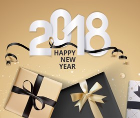 Golden 2018 new year background with gift boxs vector 01
