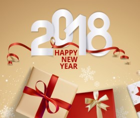 Golden 2018 new year background with gift boxs vector 02