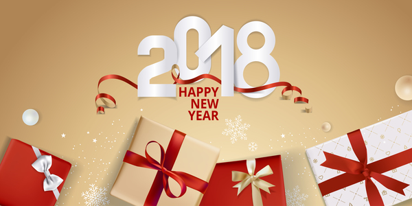 Golden 2018 new year background with gift boxs vector 02