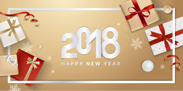 Golden 2018 new year background with gift boxs vector 04