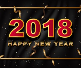 Golden 2018 new year frame with black wavy background vector