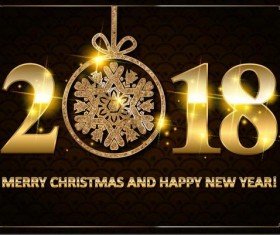 Golden 2018 new year with christmas card vector material