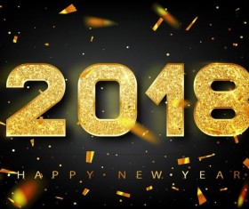 Golden confetti with 2018 background vector