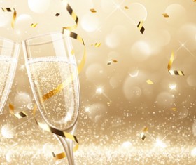 Golden confetti with christmas background and glass vector