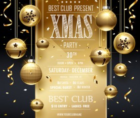 Golden confetti with decor and christmas card vector