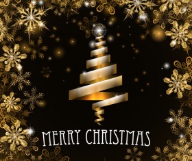 Golden snow with ribbon christmas tree vector