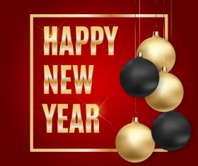 Golden with black ball and red new year background vector
