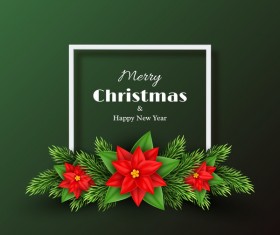 Green christmas with new year background with red flower vector