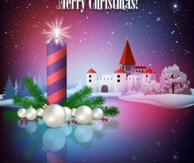 Greeting card with christmas candle and castle vector